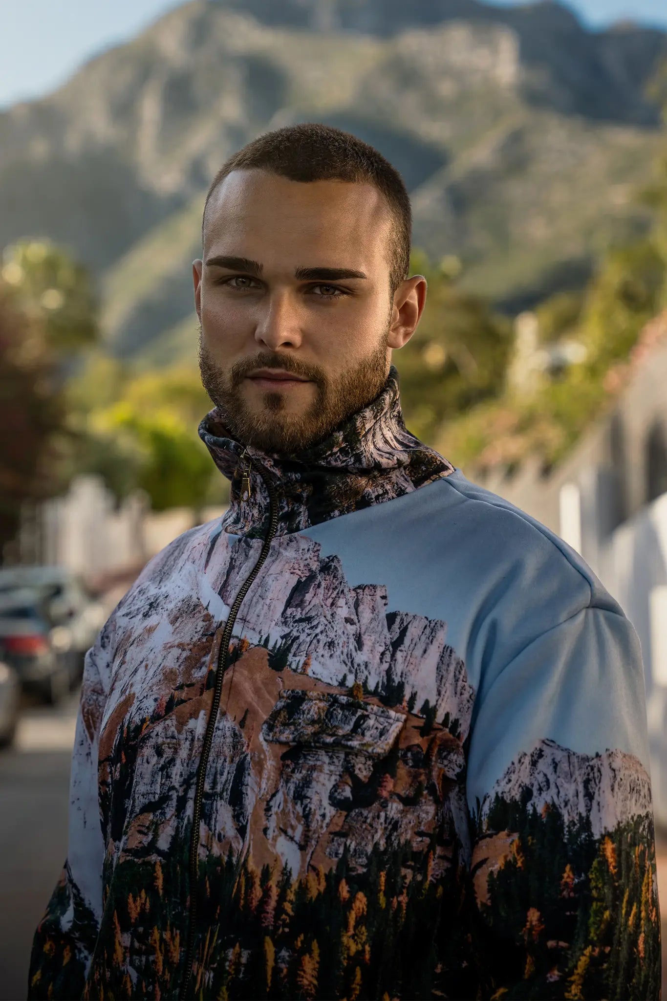 Front Image Zip-Up Shirt Model Outdoor